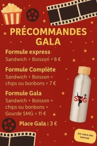 Précommande places, sandwichs, boissons et autres pour le Gala 2025